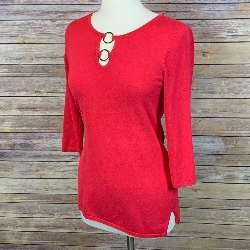 Cable & Gauge 3/4 Sleeve Red Sweater Size Small